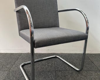 Mid-Century Brno Chair by Mies van der Rohe: Gray Pattern, Chrome Frame
