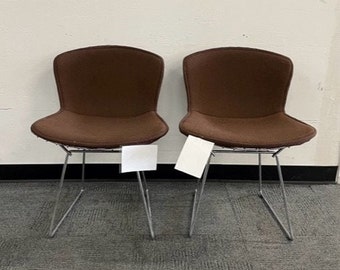 Knoll Bertoia Brown Upholstered Side Chair Pair