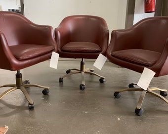 Zographos Brick Red Leather Conference Chair Trio