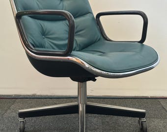 Vintage Knoll Pollock Executive Chair, 4 Star Base (Turquoise/Chrome)