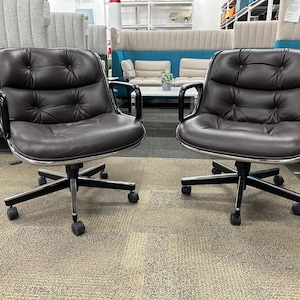 Pair of Knoll Pollock Executive Chair (Brown Leather/Chrome)