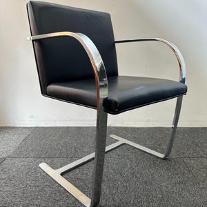 Classic Midcentury Brno Flat Bar Chairs by Mies van der Rohe for Gordon International (Black Leather/Chrome)