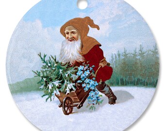 Santa Gardening Custom Porcelain Ornament, Ceramic Ornament