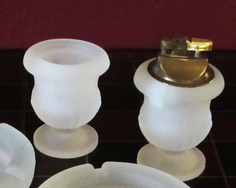 Frosted Crystal Lighter Urn Holder Ashtray by Tiara Exclusives Tobacciana