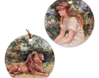 Lady And Lion Custom Porcelain Ornament, Ceramic Ornament