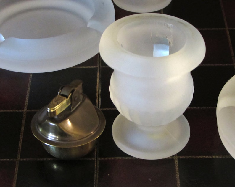 Frosted Crystal Lighter Urn Holder Ashtray by Tiara Exclusives Tobacciana