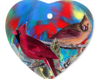 Cardinal Audubon Bird Abstract, Custom Porcelain Ornament, Flat Ceramic, Easy To Store