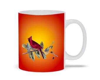 Cardinal, Audubon Birds, Male, Custom Mug, Ceramic, Rufous Red