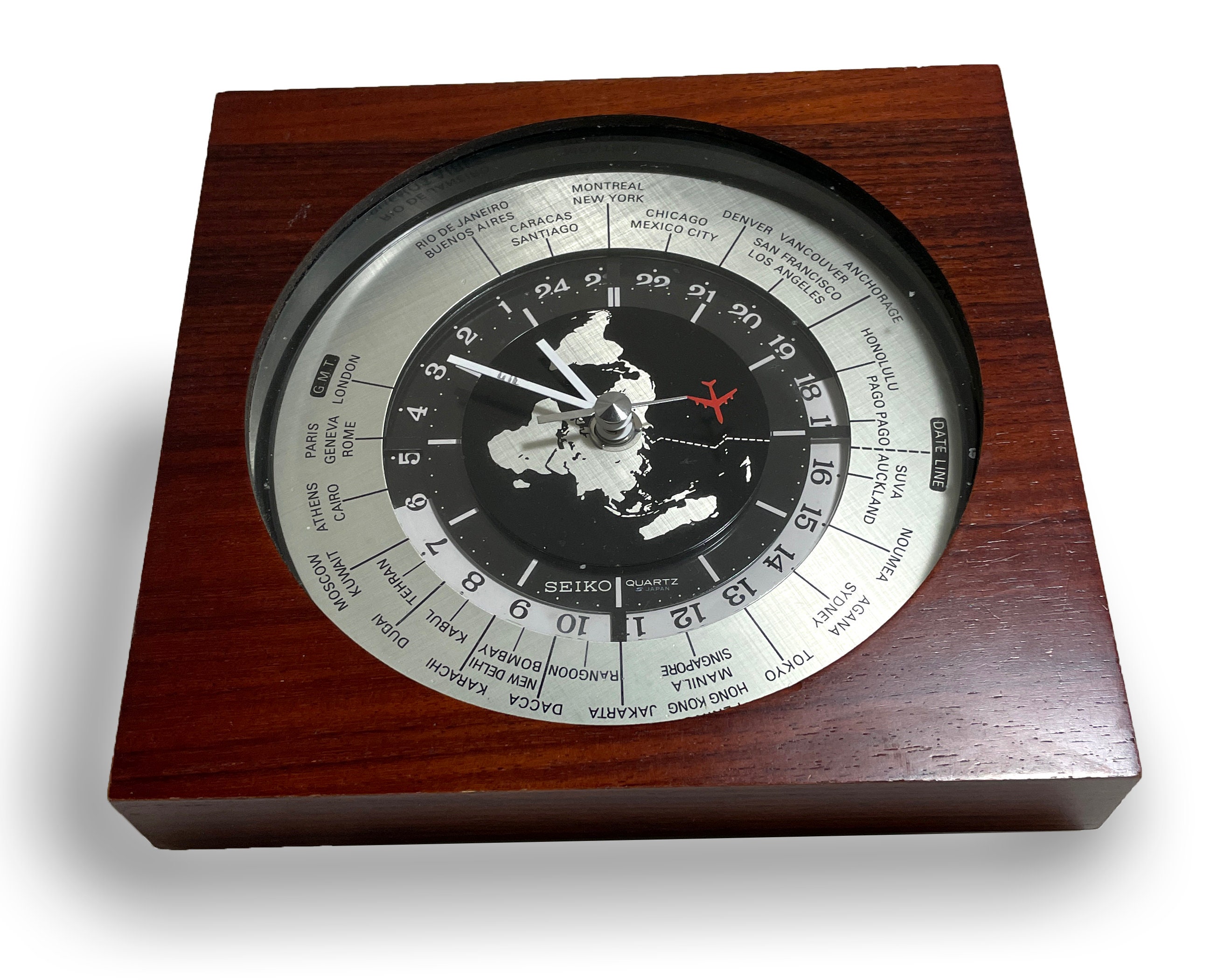 Seiko World Time Clock Red Jet Plane Quartz Movement Sweep - Etsy New  Zealand