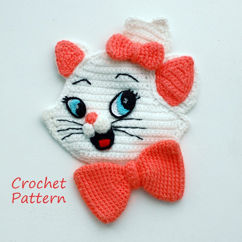 026 Crochet applique pattern Kitten Marie face Cat 