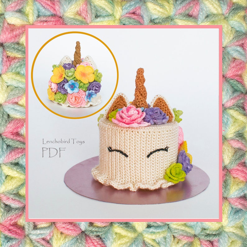 Download 095 Crochet pattern. Flower Unicorn Cake. Amigurumi ...