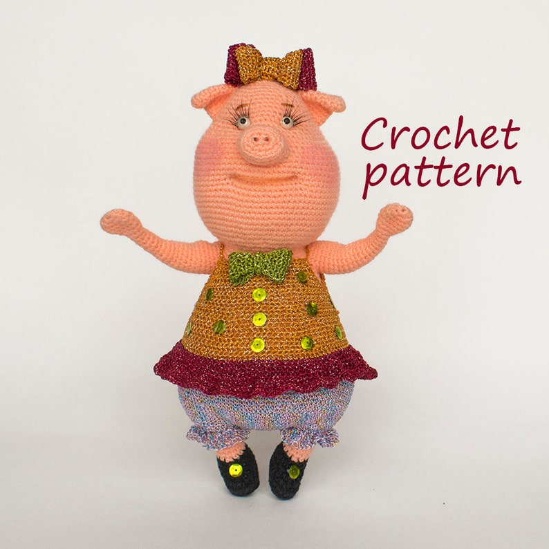 023 Amigurumi pig pattern Crochet pattern Crochet piggy Miss Gruntie Piglet art doll Amigurumi animal toy