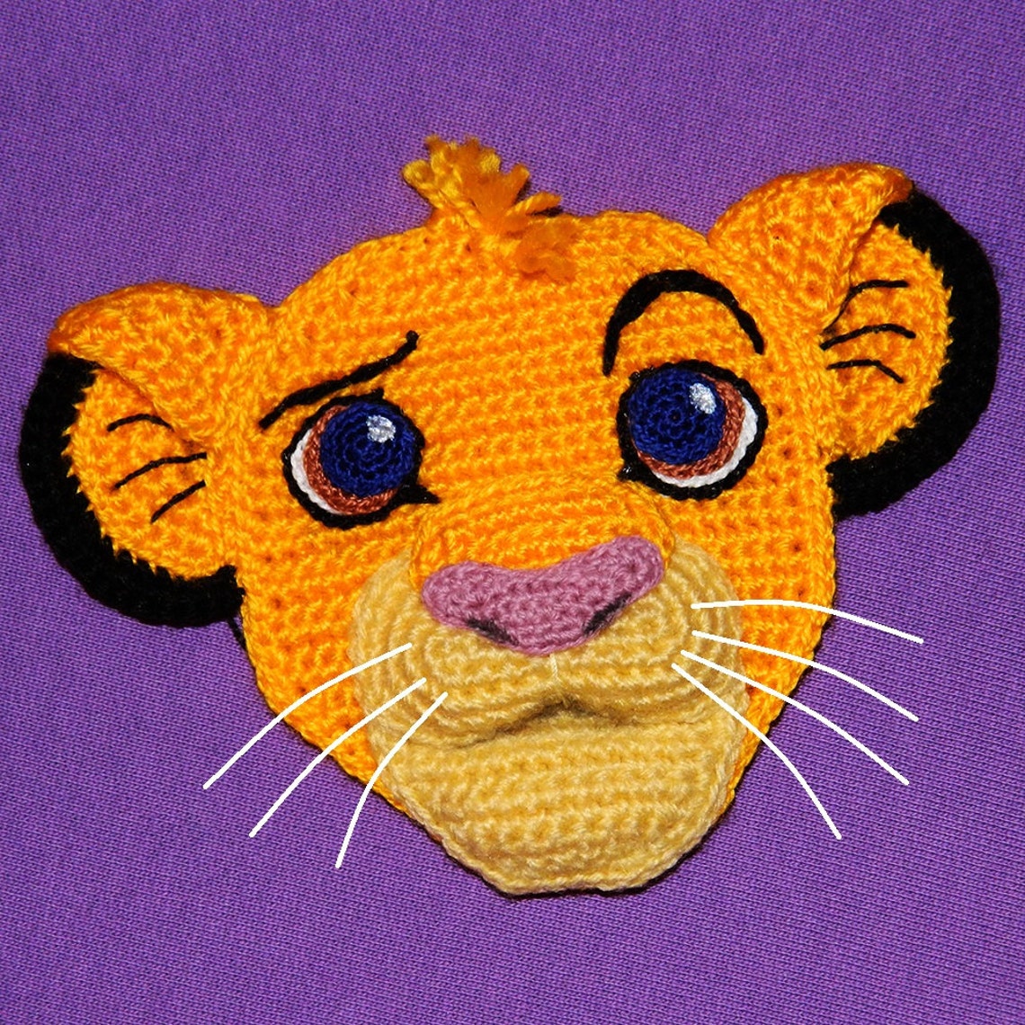 046 Crochet applique pattern. Cute Simba Lion King face. Etsy