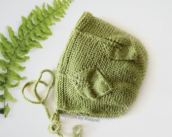 Green Leaf Baby Bonnet Girl, 12-24 months, by NOTON by Raquel for KIDS