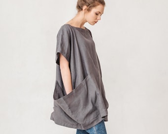 Ready to ship - Oversized linen tunic - Linen tunic with two big pockets - Tunic - Minimal linen tunic - Linen tunic - Stone washed