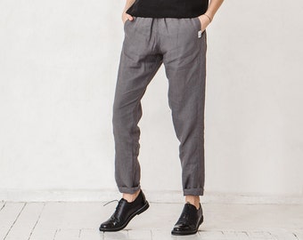 Nova platinum grey trousers - Tapered linen pants - Linen pants - Linen trousers