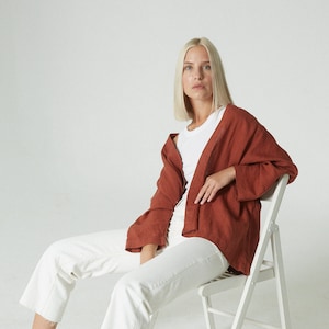 Juta terracotta jacket -  Oversized linen jacket - Linen coat -  Washed linen jacket - Linen jacket