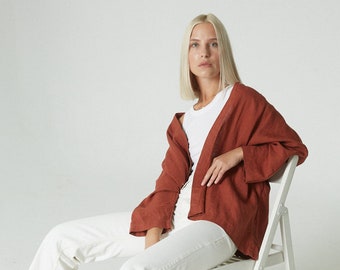 Juta terracotta jacket -  Oversized linen jacket - Linen coat -  Washed linen jacket - Linen jacket
