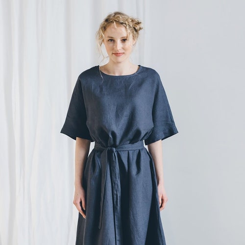 Ellen Graphite Grey Dress Loose Linen Dress Oversized - Etsy