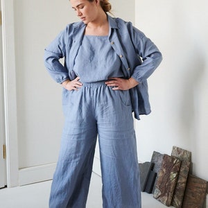 Ocean sky blue trousers - Linen culottes - Wide linen pants - Culottes - Linen trousers - Linen wide leg pants - Summer linen pants