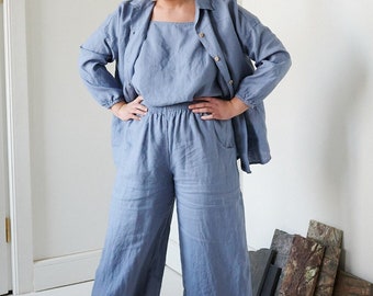 Ocean sky blue trousers - Linen culottes - Wide linen pants - Culottes - Linen trousers - Linen wide leg pants - Summer linen pants