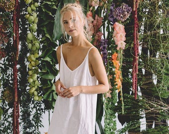 Vestido blanco lechoso de África - Vestido de lino - Vestido de verano - Vestido de lino mínimo - Ropa de mujer de lino - Vestido de lino simple