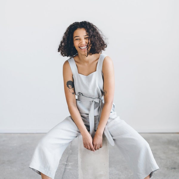 Naomi ijsgrijze jumpsuit - Linnen jumpsuit - Oversized jumpsuit - Linnen romper - Dames linnen kleding - Linnen overall - Wijde been jumpsuit