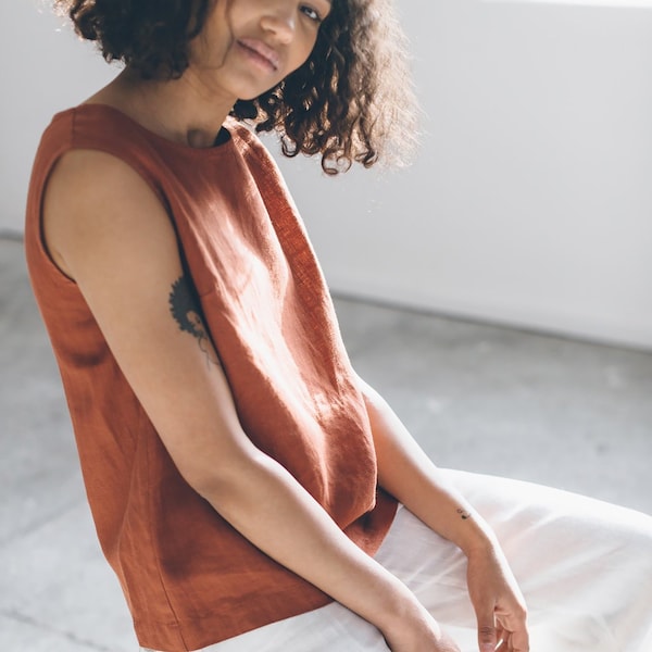 Luna terracotta top - Linen blouse - Linen tank top - Linen tee - Linen tunic - Linen clothing - Linen tank - Tank top