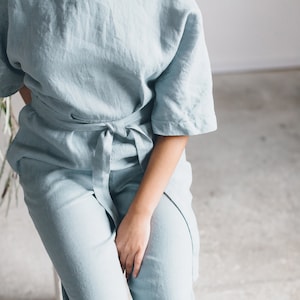 Olivia sea green jumpsuit - Linen jumpsuit - Oversized jumpsuit - Linen romper - Women linen clothing - Linen overall - Wide leg jumpsuit