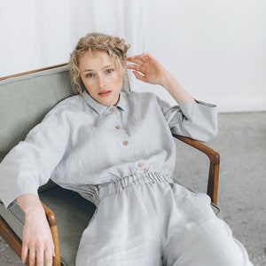 Work ice grey jumpsuit - Linen jumpsuit - Loose linen Jumpsuit - Linen overall - Linen women romper - Linen clothes