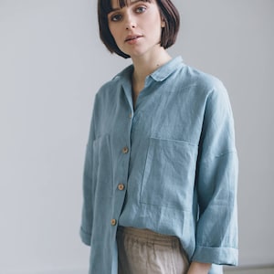 Kay sea green shirt - Linen shirt - Drop shoulder shirt - Oversized linen shirt - Washed linen clothes - Linen blouse - Linen everyday shirt