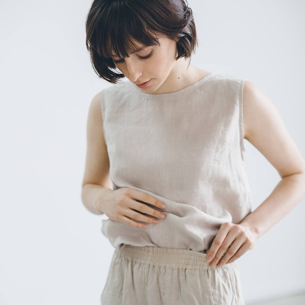 Luna beige top - Basic linen top - Linen tank top - Linen blouse - Linen shirt