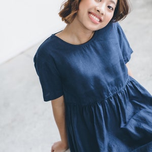 Anna navy blue dress - Linen dress - Summer linen dress - Midi linen dress
