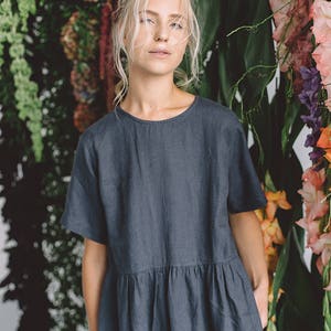 Anna graphite grey dress - Summer linen dress - Oversized linen dress - Smock dress - Loose linen dress