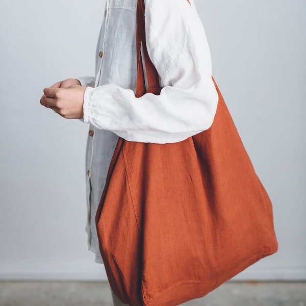 Linen tote bag/ big linen tote bag/ large market bag/ linen beach bag