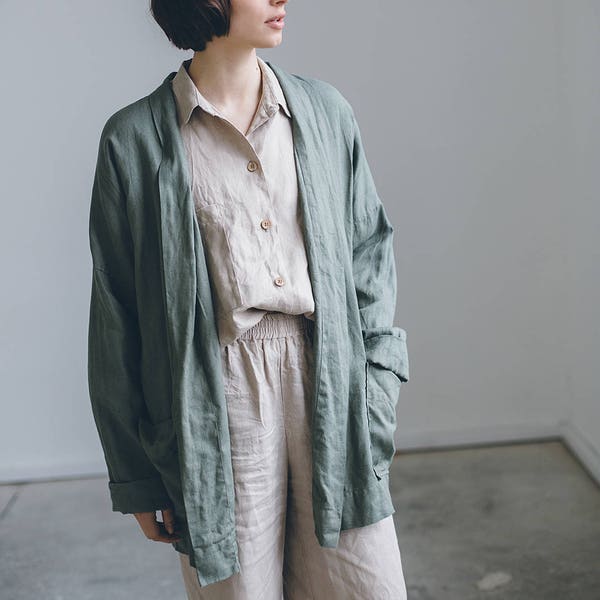 Fall pine jacket - Linen jacket - Drop shoulder sleeve jacket - Linen clothes - Linen coat