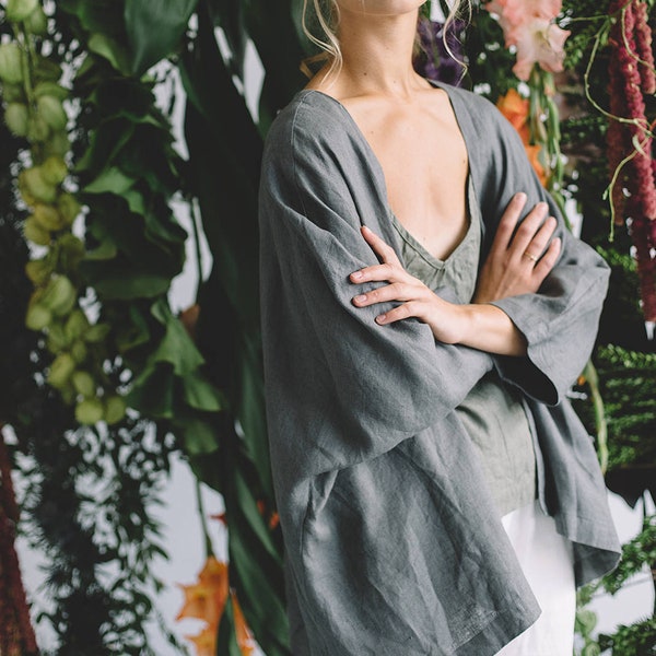 Ready to ship/ Linen jacket / Linen kimono jacket/ Kimono jacket / Cocoon coat / Kimono cardigan / Casual linen jacket