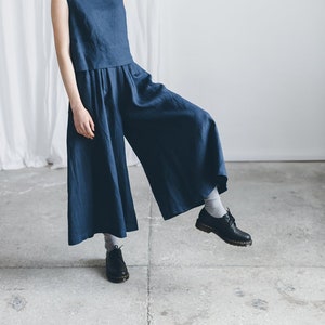 Clementine Navy Blue Trousers Culottes Linen Culottes Wide Linen Pants ...