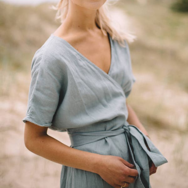 Ready To Ship - Mimosa sea green dress - Wrap linen dress - Maternity linen dress - Oversized linen dress - Summer dress - Linen dress