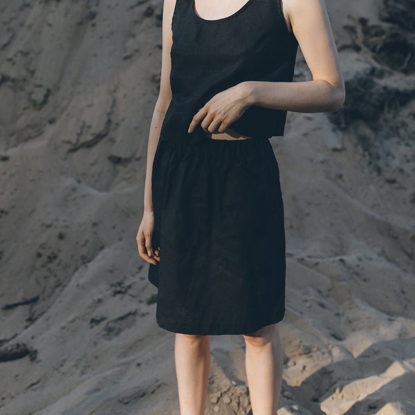 Breeze black skirt - Linen skirt - Minimal linen skirt - Midi linen skirt - Washed linen skirt