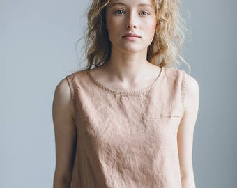 Luna dusty peach top - Simple linen top - Linen tank top - Linen blouse - Basic linen top - Soft linen clothing - Washed linen top