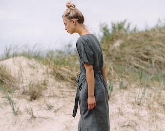 Mimosa platinum grey dress - Wrap linen dress - Maternity dress - Oversized linen dress - Summer dress - Linen dress - Maxi linen dress