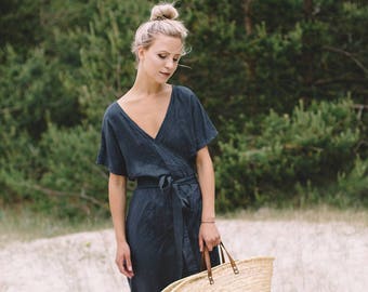 Mimosa graphite grey dress - Wrap linen dress - Maternity linen dress - Linen dress - Summer dress