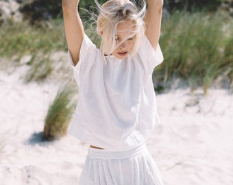 Mona milky white top - Linen top - Oversized linen top - Linen blouse - Basic linen top