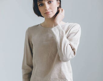 Ready to ship/ Linen blouse/ Linen blouse with long sleeves/ Basic linen blouse/ Linen top/ Linen shirt/ Washed linen clothes