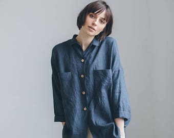 Linen shirt/ Drop shoulder shirt/ Oversized linen shirt/ | Etsy