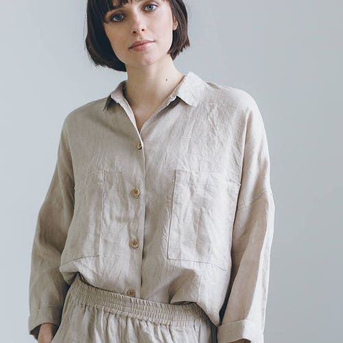 Kay Beige Shirt Linen Shirt Drop Shoulder Shirt | Etsy