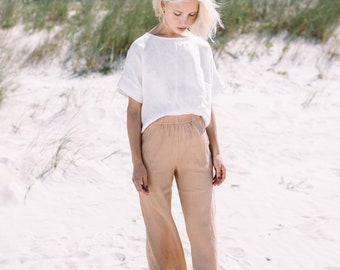 Ocean dusty peach trousers - Linen culottes - Wide linen pants - Culottes - Linen trousers - Linen wide leg pants - Summer linen pants