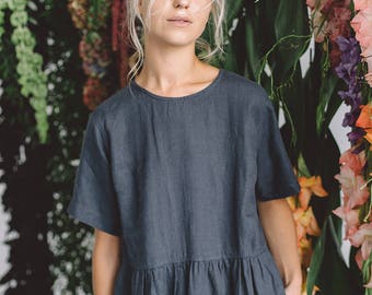 Anna grafietgrijze jurk - Zomer linnen jurk - Oversized linnen jurk - Kieljurk - Losse linnen jurk