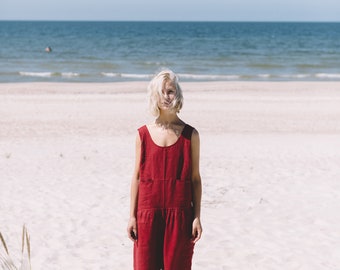 Hai burgundy red jumpsuit - Linen jumpsuit - Loose linen Jumpsuit - Linen overall - Linen women romper - Linen clothes